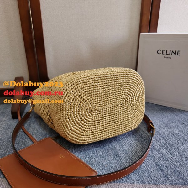 MEDIUM LOUISE BUCKET IN RAFFIA AND CALFSKIN
