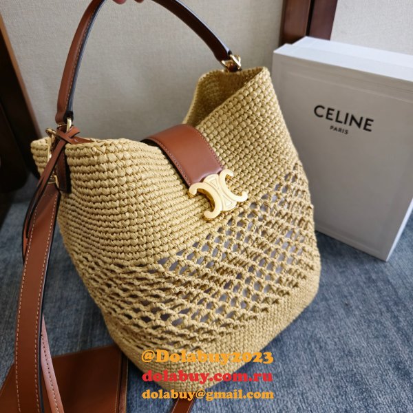 MEDIUM LOUISE BUCKET IN RAFFIA AND CALFSKIN